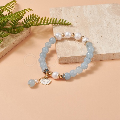 Dyed Natural Quartz(Dyed) & Pearl Stretch Bracelet BJEW-JB09224-03-1