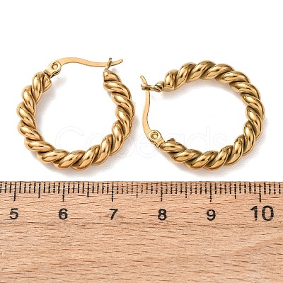 Iron Plating(IP) 304 Stainless Steel Twist Rope Hoop Earrings for Women Hand Polished EJEW-G298-07B-G-1