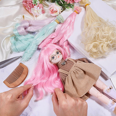 4Pcs 4 Colors High Temperature Fiber Long Flat Curly Hairstyle Doll Wig Hair DOLL-GL0001-04A-1