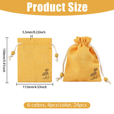 24Pcs 6 Colors Flower Printed Cloth Drawstring Bags ABAG-CA0001-22C-1