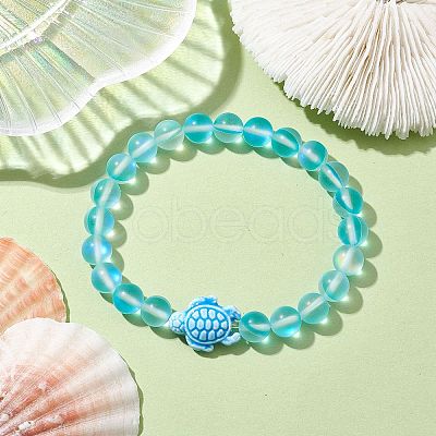8mm Round Dyed Synthetic Moonstone Beaded Stretch Bracelets BJEW-JB10308-05-1