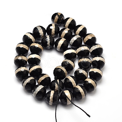 Tibetan Style Beige Striped Pattern dZi Beads Strands TDZI-O005-10F-8mm-1