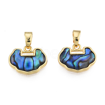 Synthetic Abalone Shell/Paua Shell Charms with Real 18K Gold Plated Brass Findings KK-N233-426-1