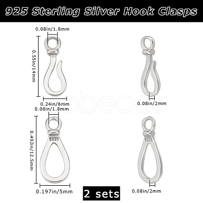 2 Sets 925 Sterling Silver Hook Clasps STER-BBC0007-98-1