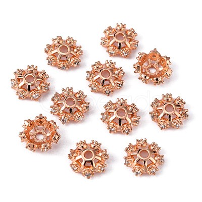 Brass Micro Pave Cubic Zirconia Bead Caps X-KK-K180-09RG-1
