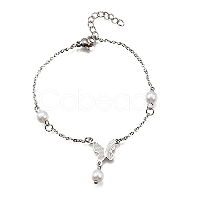 304 Stainless Steel Butterfly Link Bracelets BJEW-C098-01A-P-1