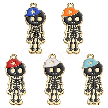 5Pcs 5 Colors Alloy Enamel Pendants ENAM-YW0002-48-1