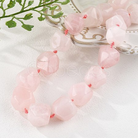 Natural Rose Quartz Nuggets Beaded Necklaces for Women Men NJEW-K388-01A-1
