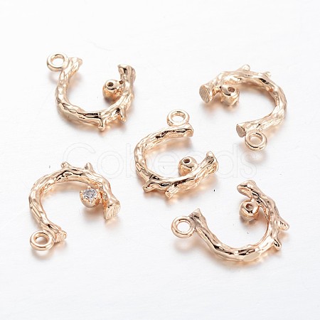Branch Light Gold Plating Brass Glass Rhinestone Charms KK-M191-08-1
