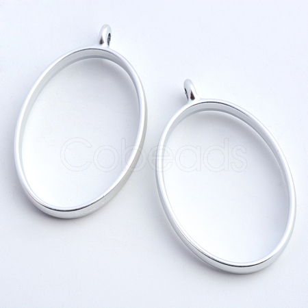 Rack Plating Alloy Oval Open Back Bezel Pendants X-PALLOY-S047-26B-FF-1