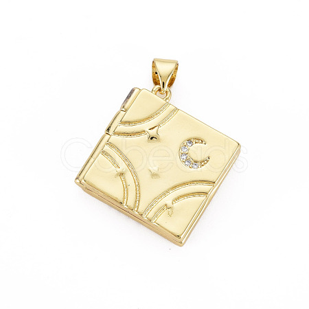 Brass Micro Pave Clear Cubic Zirconia Diffuser Locket Pendants for Teachers' Day ZIRC-T004-96G-NF-1