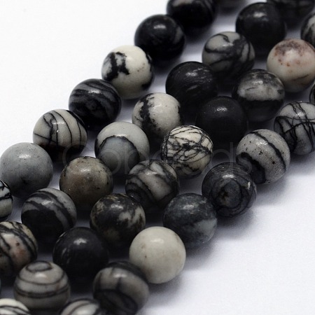 Natural Black Silk Stone/Netstone Beads Strands X-G-I199-11-10mm-1