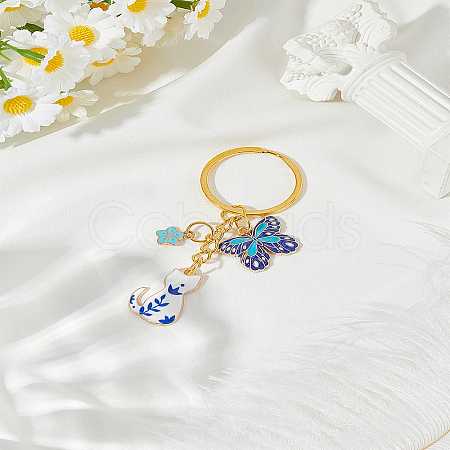 1Pc Cat Shape Alloy Enamel Pendant Keychain KEYC-LP0001-53A-1