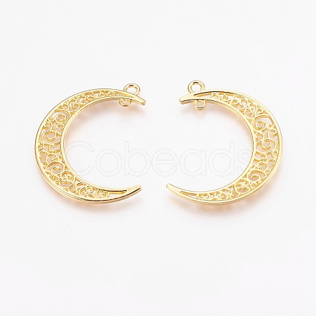 Tibetan Style Alloy Hollow Moon  2-Loop Link Pendants TIBEP-5312-G-LF-1