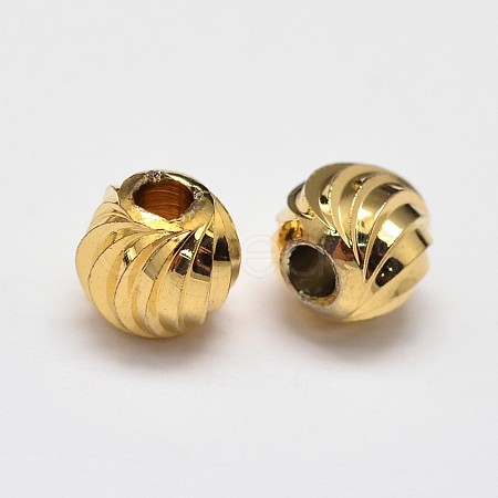 Rack Plating Brass Corrugated Round Spacer Beads X-KK-I600-4mm-G-RS-1