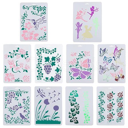 10Pcs 10 Styles PP Plastic Hollow Out Drawing Painting Stencils Templates DIY-GF0007-35-1