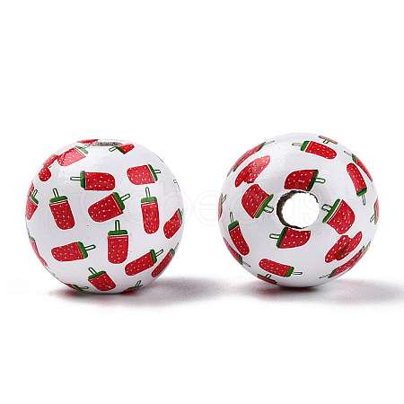 Printed Natural Wooden Fruit Beads WOOD-T021-106-1