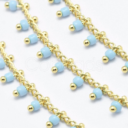 3.28 Feet Handmade Glass Beaded Chains X-CHC-I026-H-01G-1