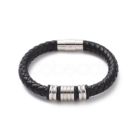 304 Stainless Steel Column Beaded Bracelet with Magnetic Clasps BJEW-P275-14P-1