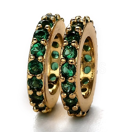 Brass Micro Pave Cubic Zirconia Rondelle European Beads KK-B028-18G-E-1