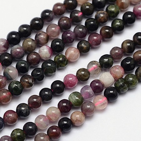 Natural Multicolor Tourmaline Round Bead Strands X-G-I162-01-4mm-1