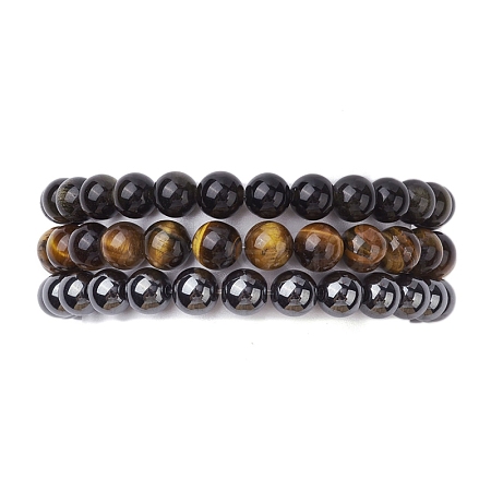 3Pcs 3 Styles Natural & Synthetic Mixed Gemstone Round Beaded Stretch Bracelets Set BJEW-JB10139-05-1