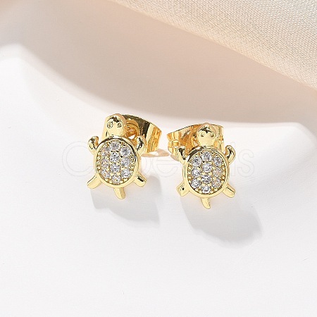 Brass Micro Pave Clear Cubic Zirconia Stud Earrings EJEW-M076-03G-1