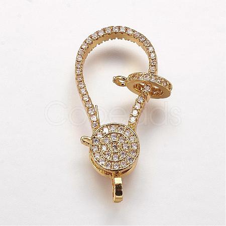 Brass Micro Pave Cubic Zirconia Lobster Claw Clasps ZIRC-G095-54G-1