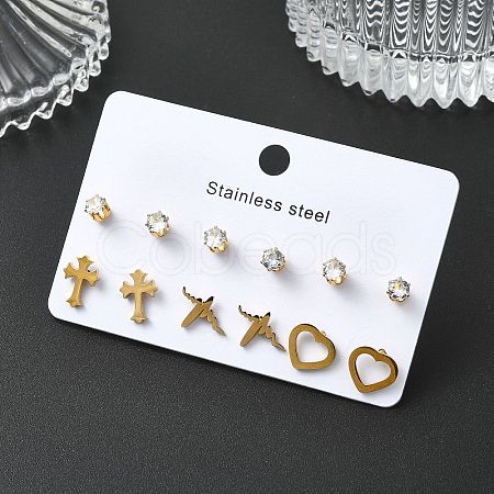 304 Stainless Steel Micro Pave Cubic Zirconia Stud Earrings Kits For Women EJEW-B112-01G-01-1