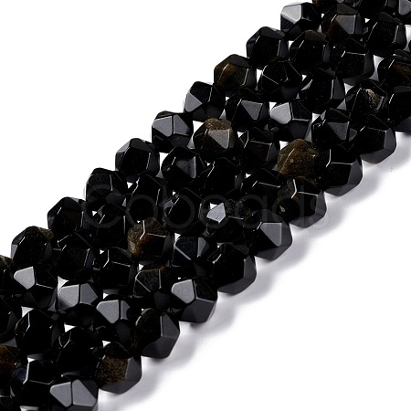 Natural Golden Sheen Obsidian Beads Strands G-C229-01C-1