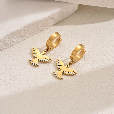 Golden 201 Stainless Steel Eagle Hoop Earrings BK5328-1-1