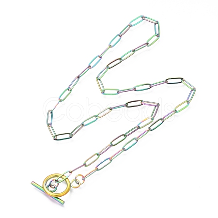 Unisex PVD Vacuum Plating 304 Stainless Steel Paperclip Chain Necklaces NJEW-H215-04MC-1