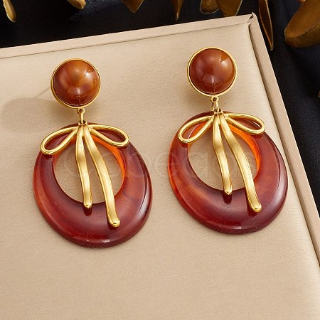 304 Stainless Steel & Resin Stud Dangle Earrings for Women SA-CBA717A-01G-03-1