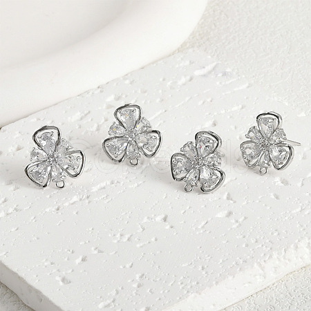 Brass Micro Pave Cubic Zirconia Stud Earring Findings KK-Z094-09P-1