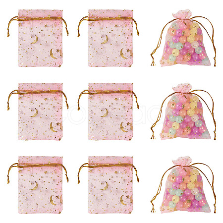30Pcs Gold Stamping Moon Star Organza Drawstring Gift Bags ABAG-TA0002-21G-1
