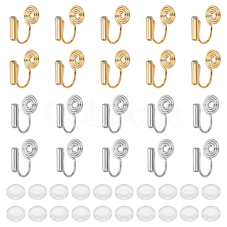 20Pcs 2 Colors Brass Clip-on Earring Converters Findings KK-BC0014-96B-1