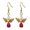 Angel Antique Golden Alloy & Resin Dangle Earrings, Imitation Pearl Acrylic Drop Earrings, FireBrick, 45x21.5mm