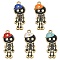 5Pcs 5 Colors Alloy Enamel Pendants, Skeleton with Hat Charm, Golden, Mixed Color, 32.5x13x1.5mm, Hole: 1.6mm, 1pc/color