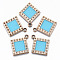 UV Plating Acrylic Pendant Rhinestone Settings, with Enamel, Rhombus, Light Gold, Cyan, Fit for 2mm Rhinestone
, 32.5x28x3mm, Hole: 2.5mm