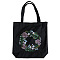 DIY Flower Wreath Pattern Tote Bag Embroidery Kit, including Embroidery Needles & Thread, Cotton Fabric, Plastic Embroidery Hoop, Black, 390x340mm