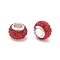 Rondelle Polymer Clay European Beads, Large Hole Beads, with Rhinestone & Alloy Core, Crimson, 11.5x7.5mm, Hole: 5mm