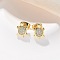 Brass Micro Pave Clear Cubic Zirconia Stud Earrings, Turtle, Real 18K Gold Plated, 7x9.5mm