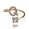 Alloy Cuff Rings, Open Rings, with Crystal Rhinestone, Golden, Letter.Q, US Size 7 1/4(17.5mm)