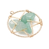 Natural Green Aventurine Nuggets Copper Wire Wrapped Flat Round Pendants PALLOY-JF03038-04-3