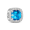 TINYSAND Rhodium Plated 925 Sterling Silver Charm Beads with Blue Zirconia for Bracelet TS-C-247-2