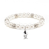 ABS Plastic Imitation Pearl  & Rhinestone Beaded Stretch Bracelet with Alloy Charm for Women BJEW-JB08526-04-1