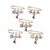 Crystal Rhinestone Evil Eye Charms Safety Pin Brooch with Resin Beaded JEWB-BR00088-1
