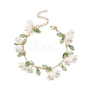 Shell Pearl Flower with Leaf Charm Bracelet with Bar Link Chains BJEW-TA00215-1
