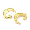Rack Plating Brass Micro Pave Clear Cubic Zirconia Moon with Star Connector Charms KK-P270-21G-2