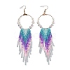 Glass Tassel Dangle Earrings EJEW-C129-01-2